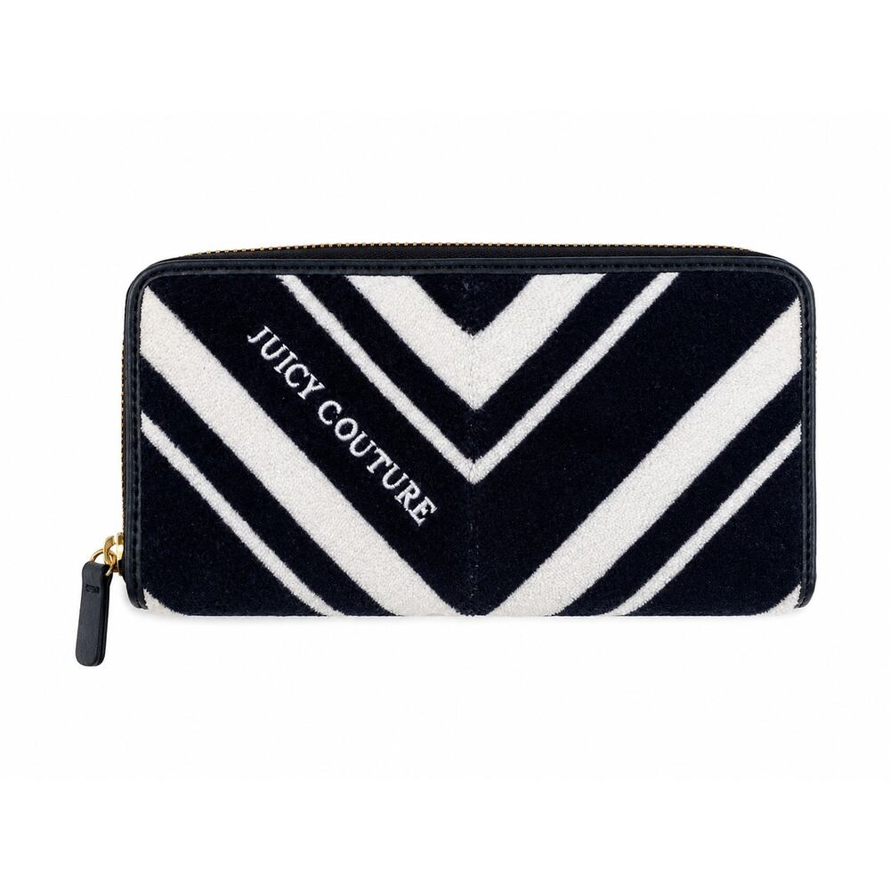 Vintage Juicy Couture Navy White Chevron Continental Zip-Around Wallet Clutch